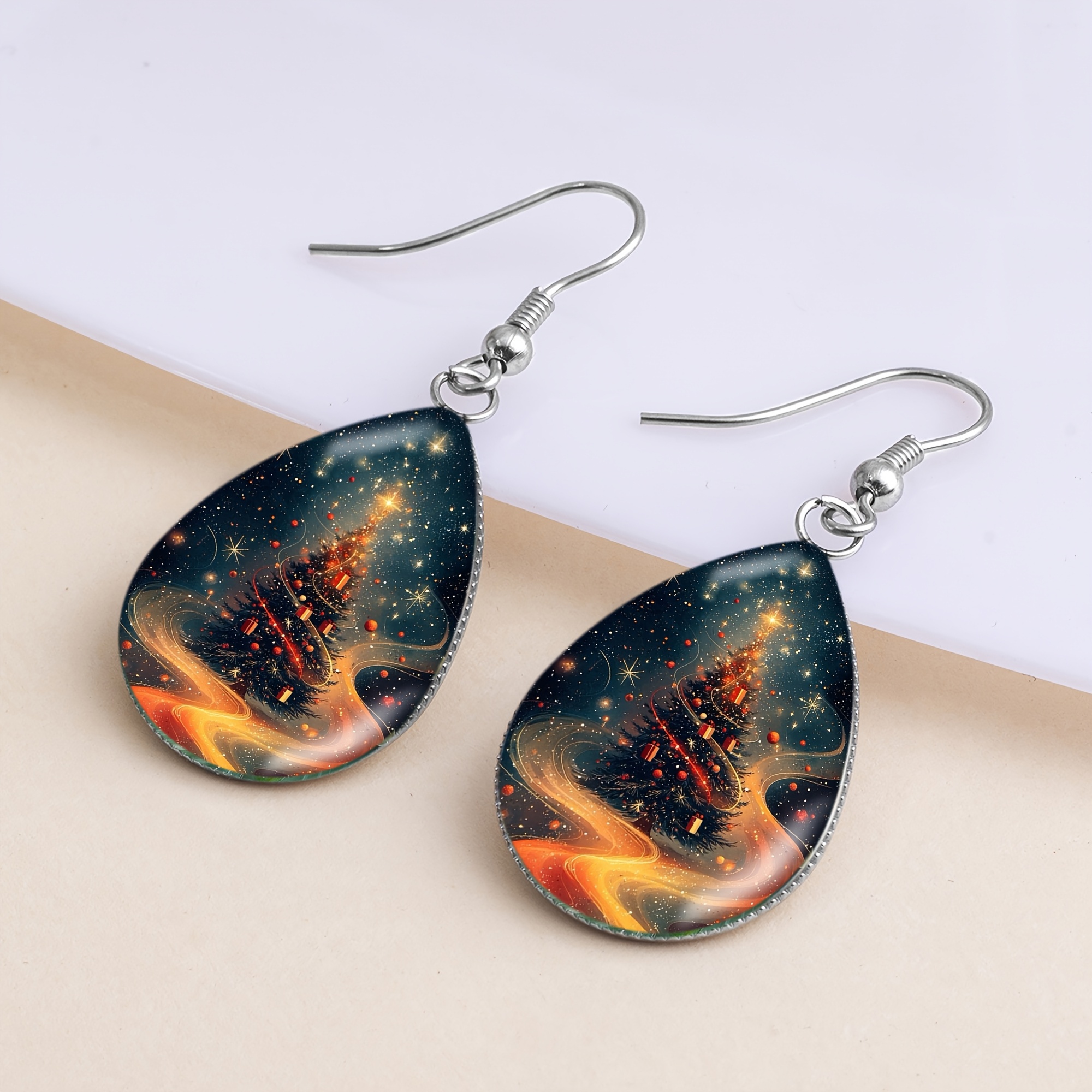 Christmas Tree Pattern Stainless Steel Earrings, Holiday Gift
